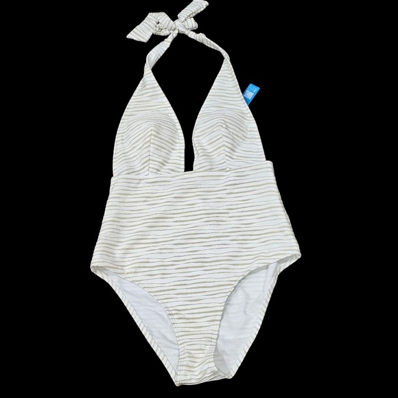 Cupshe One Piece Bathing Suit Size M Tan/White Gold Glitter - Picture 4 of 9